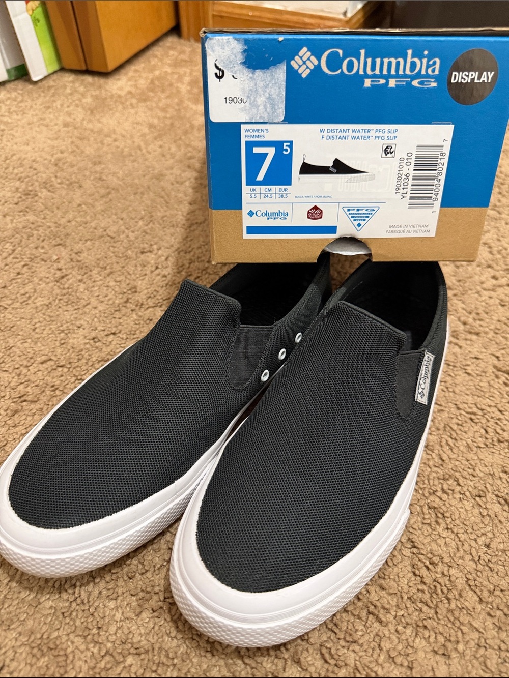 Columbia Black Canvas Slip-On Loafers with White Sole